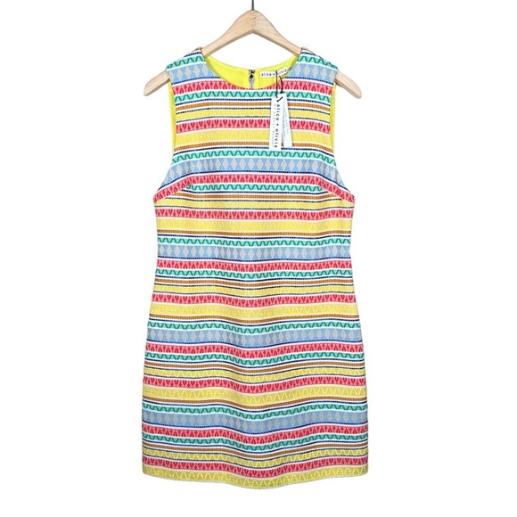 ALICE + OLIVIA Coley Embroidered Striped Sheath Mini Dress - Picture 6 of 15